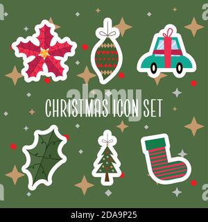 bundle of six merry christmas icons vector illustration design Stock Vector