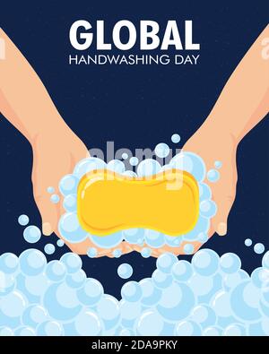 global handwashing day campaign with soap bar in circular frame vector ...