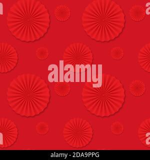 Chinese style folded circle paper seamless pattern on red background Stock Vector