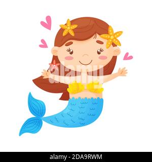 Cute little mermaid on an isolated background Stock Vector