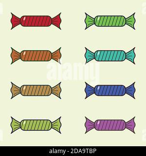 Set of colorful Christmas candies icons in the foil. Flat and material design icons Stock Vector