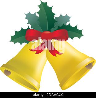Illustration isolated on white background of two little yellow bells. Stock Vector