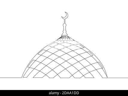Single continuous line drawing of historical landmark mosque or masjid. Holy historical construction that use as a place of praying for Islamic person Stock Vector