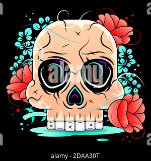 Frame with mexican skull girl Stock Illustration On A Background. For Design, Decoration Stock Vector