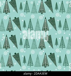 Cartoon Christmas trees seamless vector pattern. Pattern is suitable for postcards, fabric, wrapping paper or posters. Stock Vector