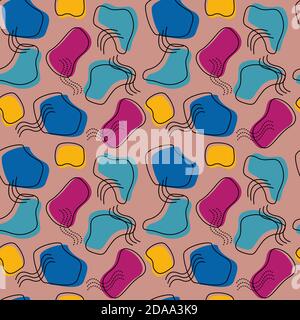 Abstract cartoon spots seamless vector pattern. Pattern is suitable for postcards, fabric, wrapping paper or posters. Stock Vector