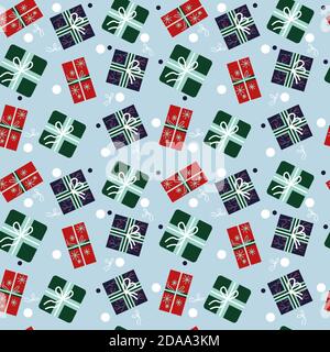 Cartoon gift boxes Christmas seamless vector pattern. Pattern is suitable for postcards, fabric, wrapping paper or posters. Stock Vector