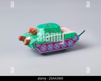 an explosive firecracker made of paper by handmade in the shape of a tank Stock Photo