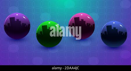 colored glossy balls with reflection on bright background, vector illustration, eps 10 Stock Vector