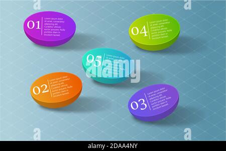 infographics, colored 3D circles, step 1 to 5, vector illustration, eps 10 Stock Vector