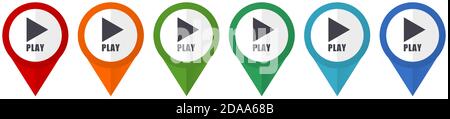 Play vector pointers, set of colorful flat design icons isolated on white background Stock Vector
