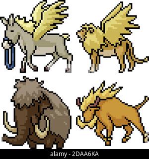 pixel art set isolated fantasy animal Stock Vector