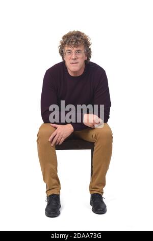 man sitting on white background, Stock Photo