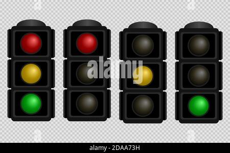 Traffic light. Set of traffic lights with red, yellow and green color on a transparent background. Isolated vector illustration. EPS 10 Stock Vector