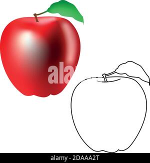 3d and line vector graphic of a red apple isolated on white background. Stock Vector