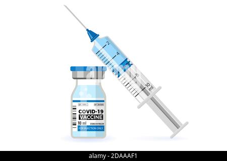 Covid-19 Vaccine and Syringe Injection Stock Vector
