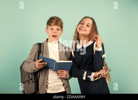 Talent development. Better together. Student ready for lessons. Regular school program. School education for advanced level. Classes for teens. International students exchange. School knowledge. Stock Photo