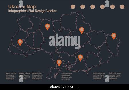 Infographics Ukraine map outline, flat design, color blue orange vector Stock Vector