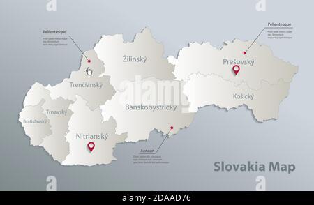 Slovakia map, administrative division with names Slovak Republic, blue white card paper 3D vector Stock Vector