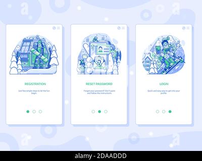 Winter Ski Resort App UI Line Illustrations Stock Vector