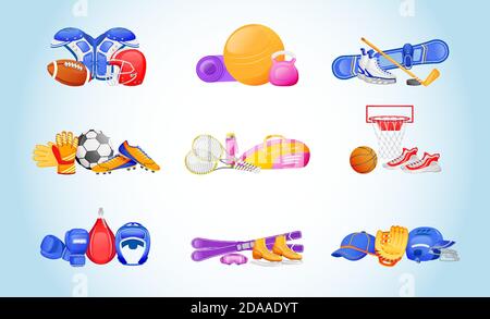 Sports equipment flat color vector objects set Stock Vector