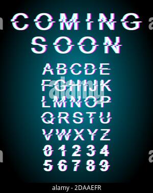 Coming soon glitch font template Stock Vector