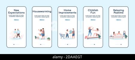 Married couple lifestyle onboarding mobile app screen flat vector template Stock Vector