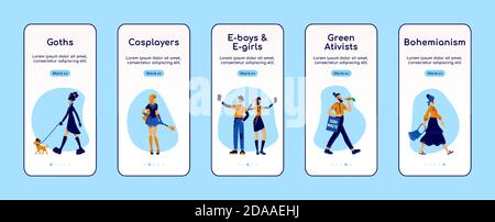 Alternative lifestyle onboarding mobile app screen flat vector template Stock Vector