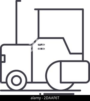 Asphalt paver icon, linear isolated illustration, thin line vector, web design sign, outline concept symbol with editable stroke on white background. Stock Vector