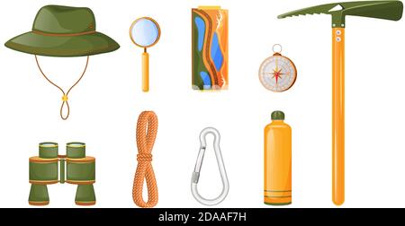Climbing equipment flat color vector objects set Stock Vector