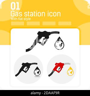 Icon of fuel dispenser and drop of oil with globe inside with flat style isolated on white background. Vector symbol of red gas station Stock Vector