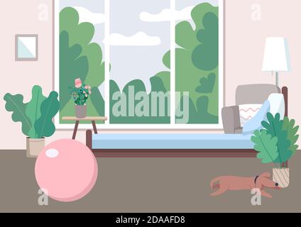 Home gym flat color vector illustration Stock Vector