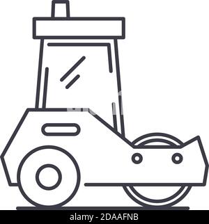 Asphalt paver concept icon, linear isolated illustration, thin line vector, web design sign, outline concept symbol with editable stroke on white Stock Vector