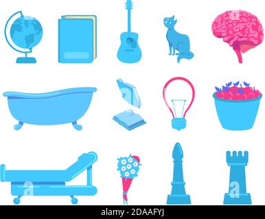 External stimuli of brain activity flat color vector object set Stock Vector