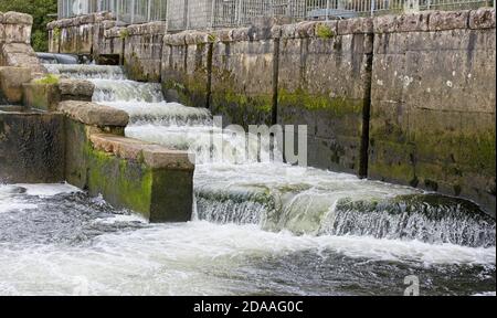 Fish ladder at Lopwell Dam, a weir on the River Tavy, Devon, England, UK. Stock Photo