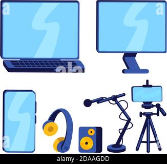 Equipment for vlogger flat color vector object set Stock Vector
