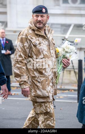 London, UK. 11th Nov, 2020. Two minute silence at the Cenotaph Whitehall London in an event organised by the Western Front Association amid heavy security. Credit: Ian Davidson/Alamy Live News Stock Photo