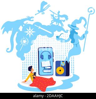 Audiobook for kids flat concept vector illustration Stock Vector