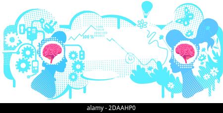 Creative and technical thinking flat concept vector illustration Stock Vector