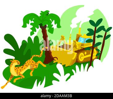 Forest destruction 2D vector web banner, poster Stock Vector