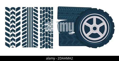 Car tires with muddy traces on white, motocross Stock Vector