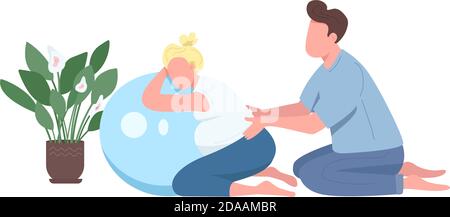 Pregnant woman fitness flat color vector faceless character Stock Vector