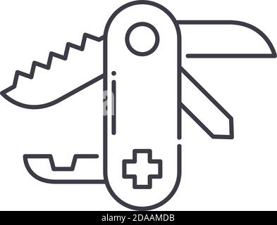 Army knife icon, linear isolated illustration, thin line vector, web design sign, outline concept symbol with editable stroke on white background. Stock Vector