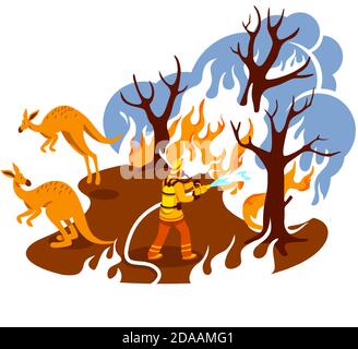 Save burning forest 2D vector web banner, poster Stock Vector
