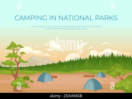 Camping in national parks banner flat vector template Stock Vector
