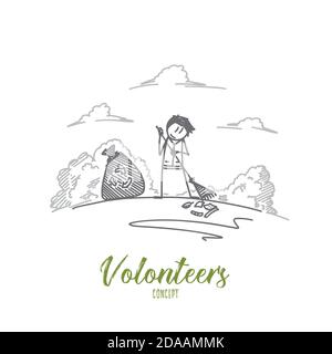 Volunteers concept. Hand drawn isolated vector. Stock Vector