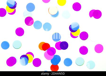 Festive, multicolored paper confetti in the form of circles isolated on white background Stock Photo