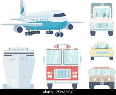 Vehicle types flat color vector objects set Stock Vector