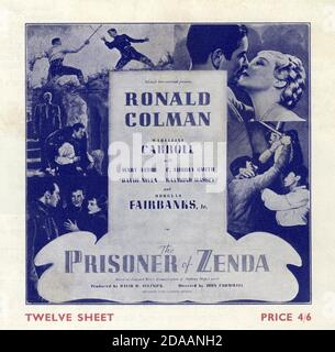 RONALD COLMAN MADELEINE CARROLL DOUGLAS FAIRBANKS Jr C.AUBREY SMITH DAVID NIVEN RAYMOND MASSEY and MARY ASTOR in THE PRISONER OF ZENDA 1937 director JOHN CROMWELL novel Anthony Hope screenplay John L. Balderston music Alfred Newman costumes Ernest Dryden art direction Lyle R. Wheeler producer David O. Selznick  Selznick International Pictures / United Artists Stock Photo