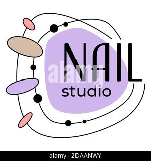 Nail studio emblem with color designs samples Stock Vector